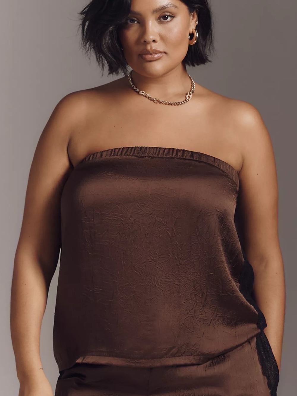 Anthropologie Brown Lace Strapless Textured Tube Top - Picture 5 of 6